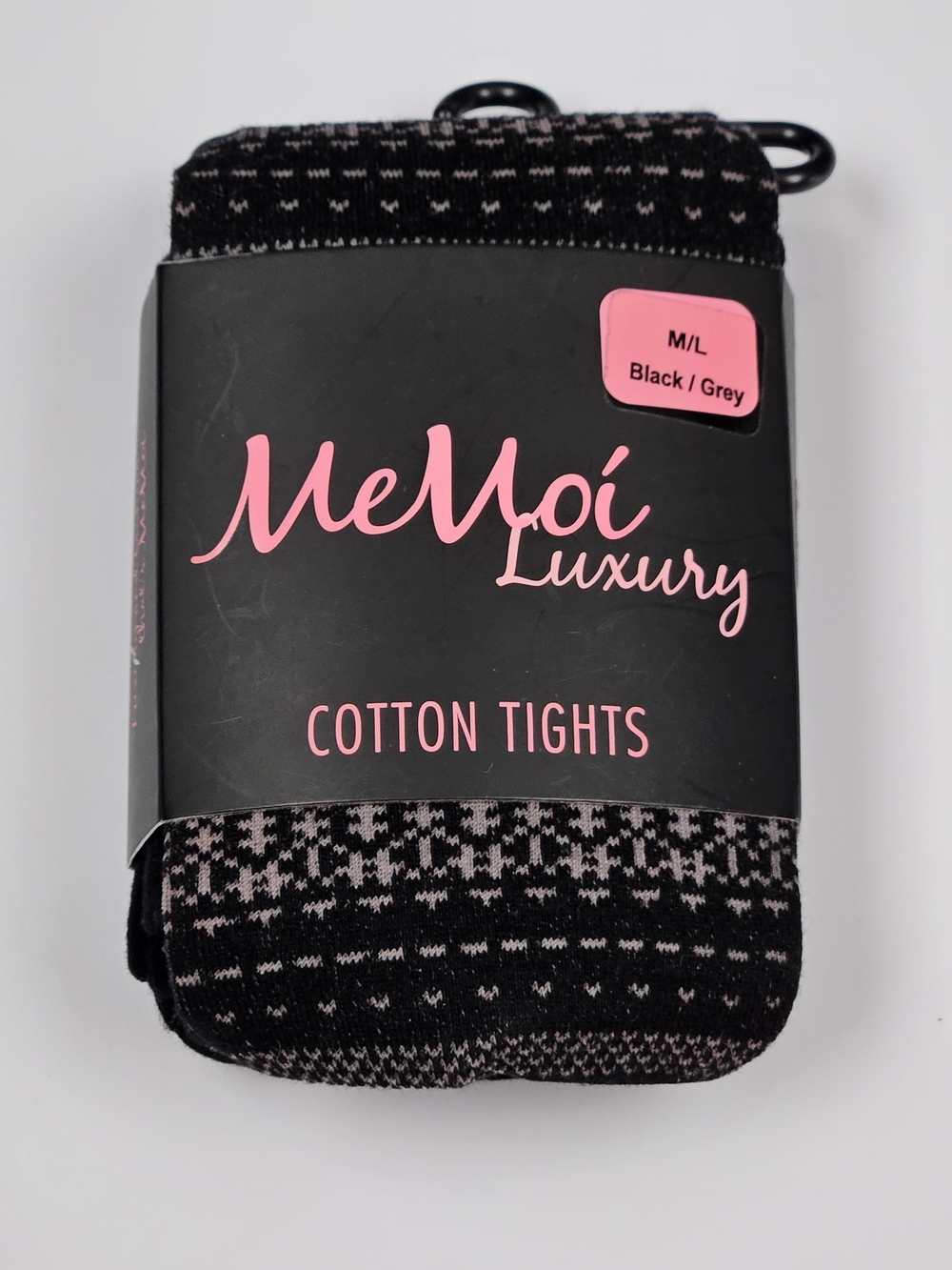 MeMoi Luxury Fairisle Cotton Tights M/L Black Grey TF8-3106 New